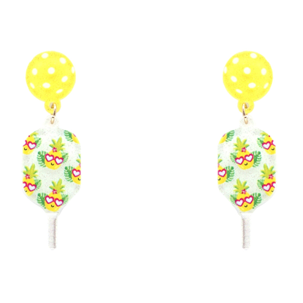 Pickleball and Paddle Yellow Summer Theme Post Earrings