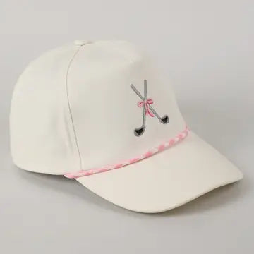Pink Golf Clubs with Ribbon Embroidered Trucker Hat