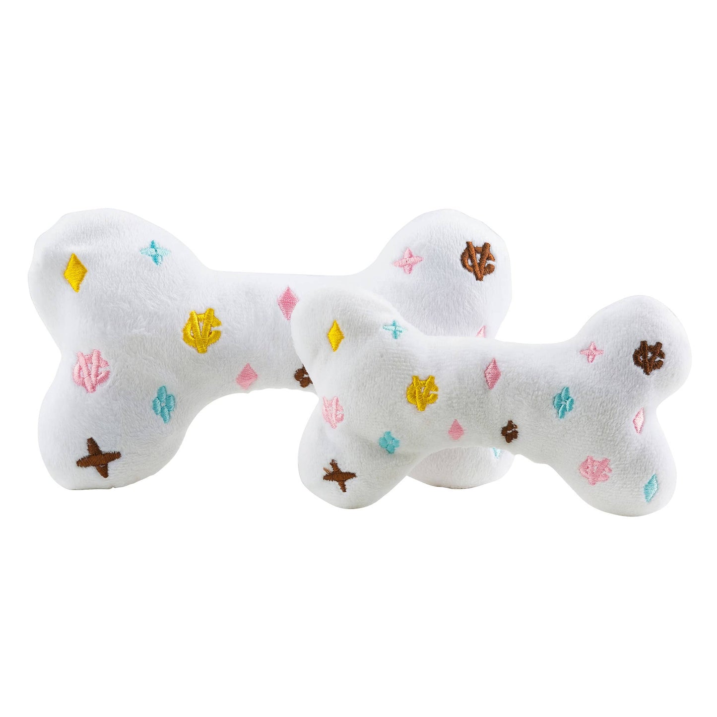 Haute Diggity Dog - White Chewy Vuiton Bones Squeaker Dog Toy: Small / Mini
