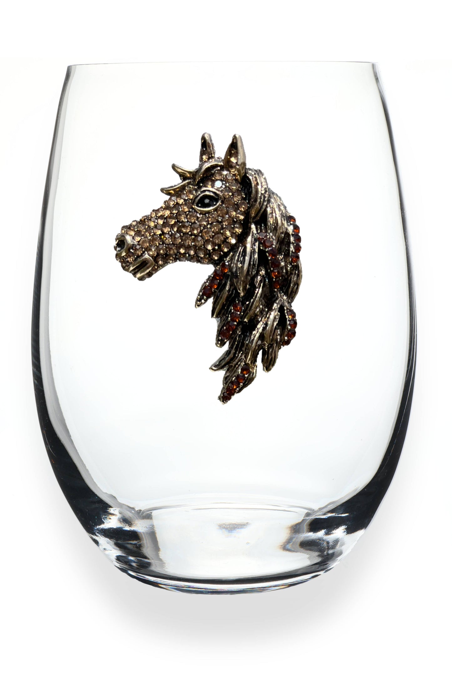 Jeweled Stemless Wine Glass- Brown / Gold Horse
