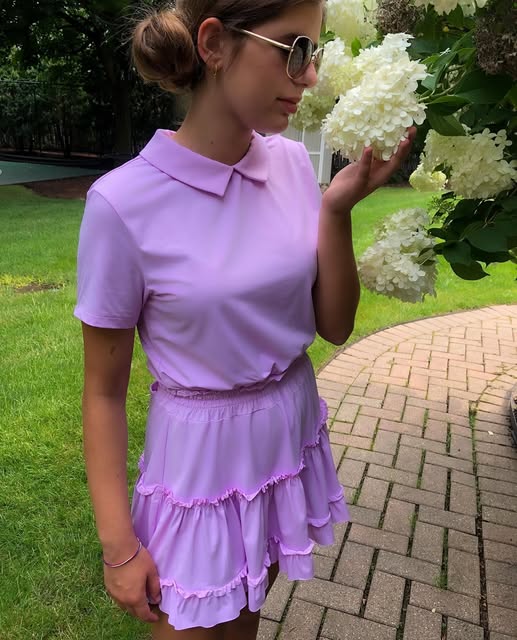 Short Sleeve Tiered Dress - Lilac