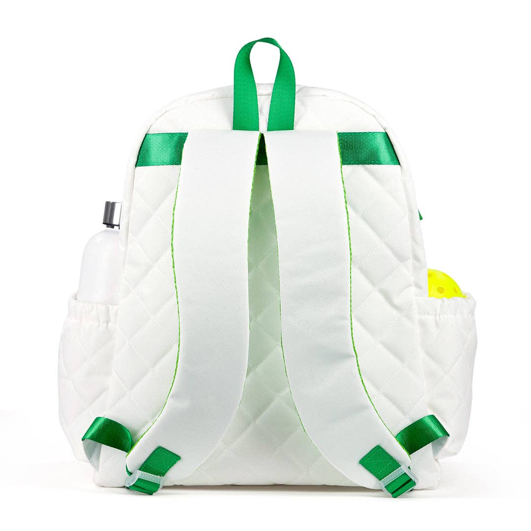 Pickleball Time Backpack: Quilted White Green