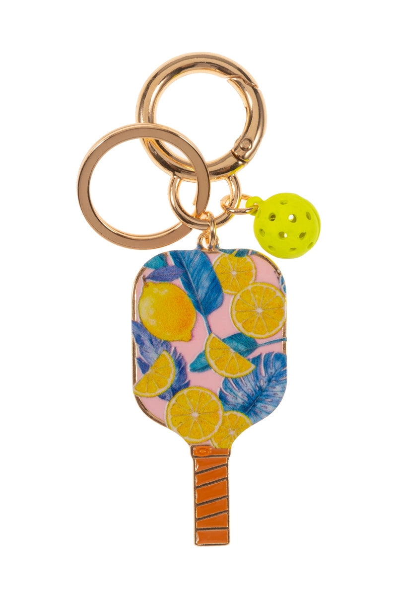 Yellow Pickleball Paddle Shaped Print Enamel Keychain