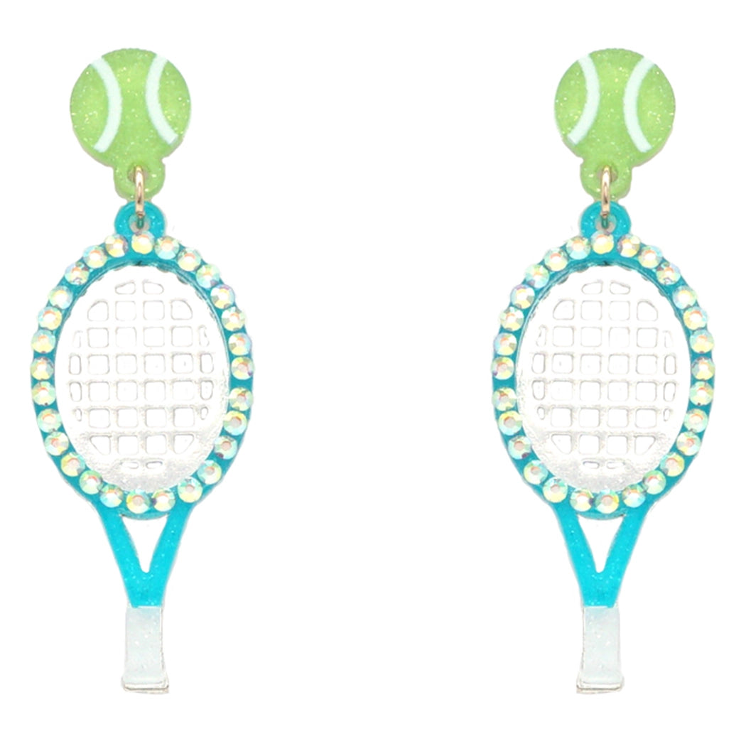Turquoise Tennis Ball & Racquet Earrings