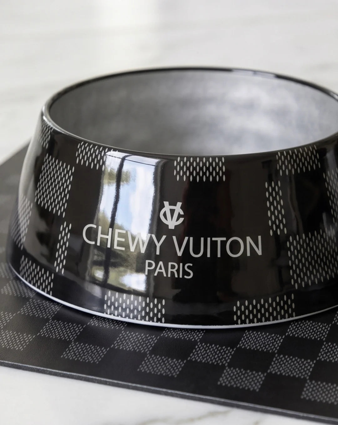 Haute Diggity Dog - Black Checker Chewy Vuiton Bowl