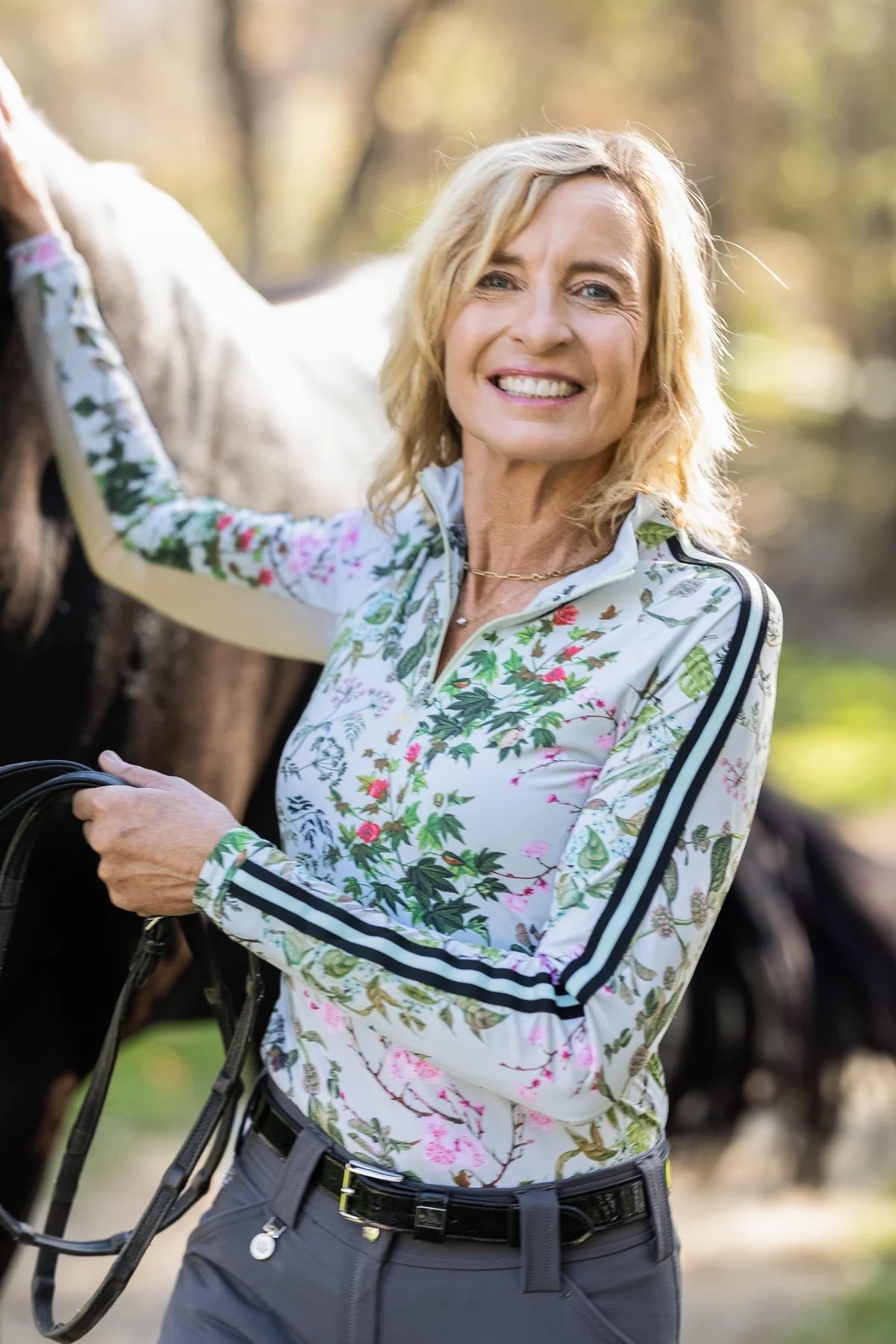 Long Sleeve Sage Garden 1/4 Zip With Stripe