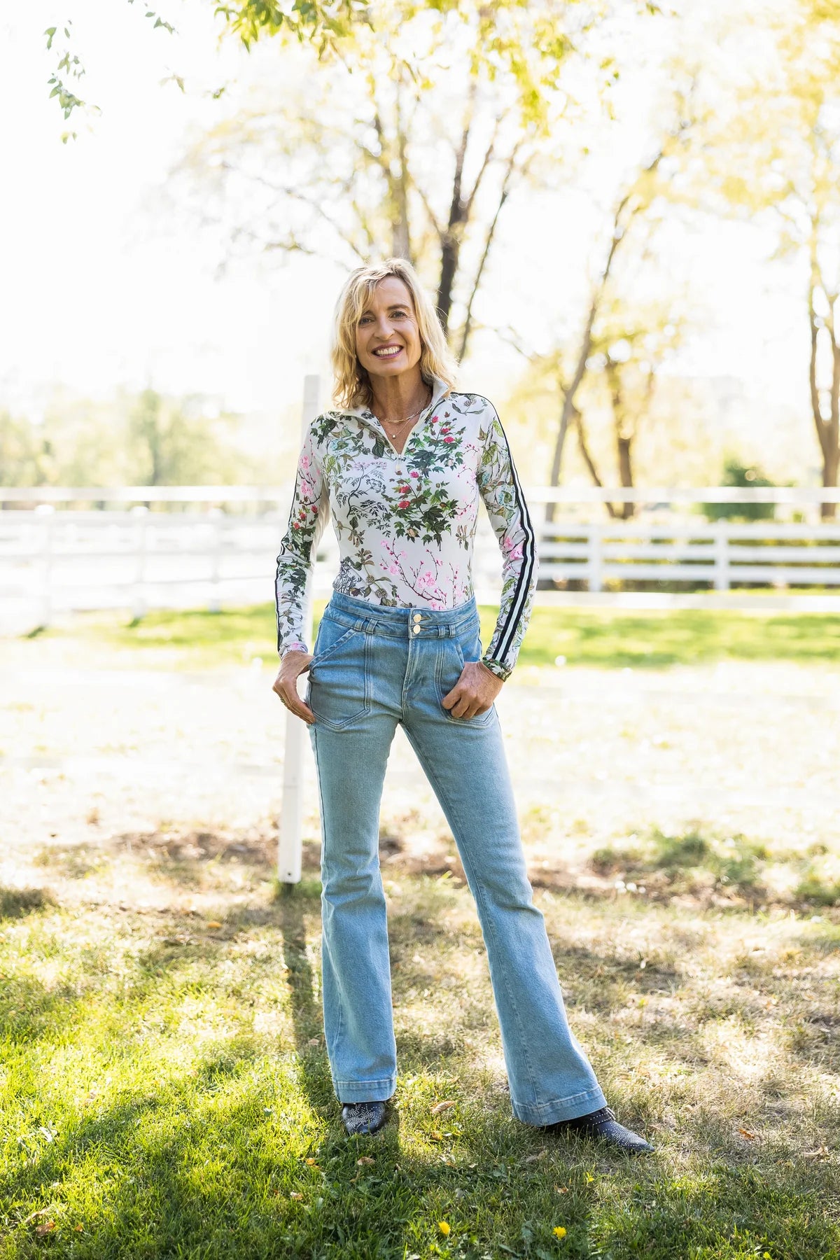 Long Sleeve Sage Garden 1/4 Zip With Stripe