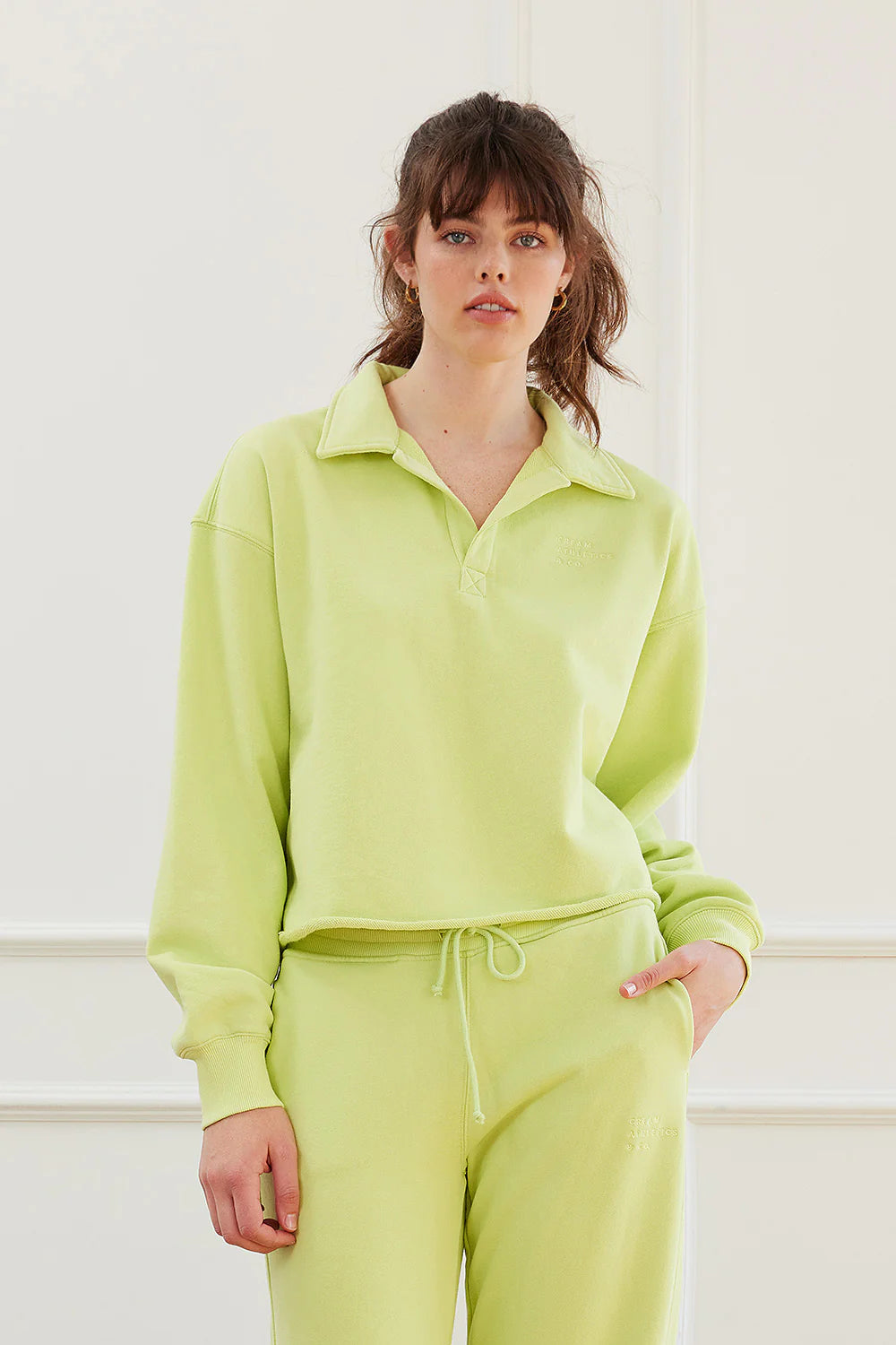 KYLE CROPPED POLO PULLOVER LIME