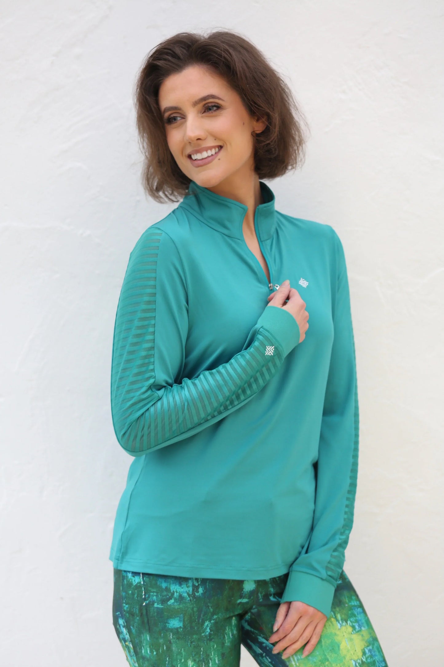 Ladder Design / Sheer Long Sleeve Golf Shirt - Jade