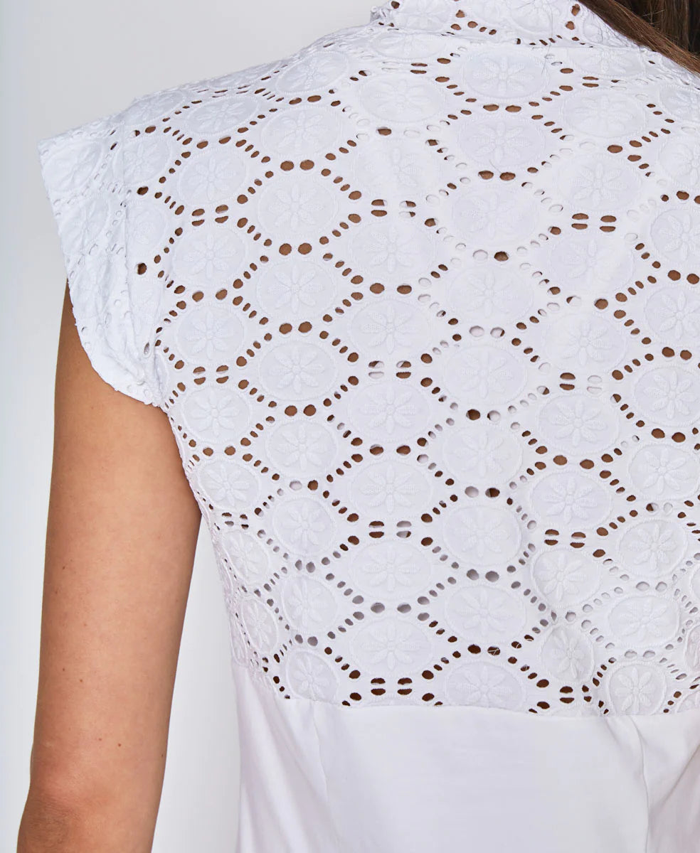 Cap Sleeve Lace Dress in White Lace