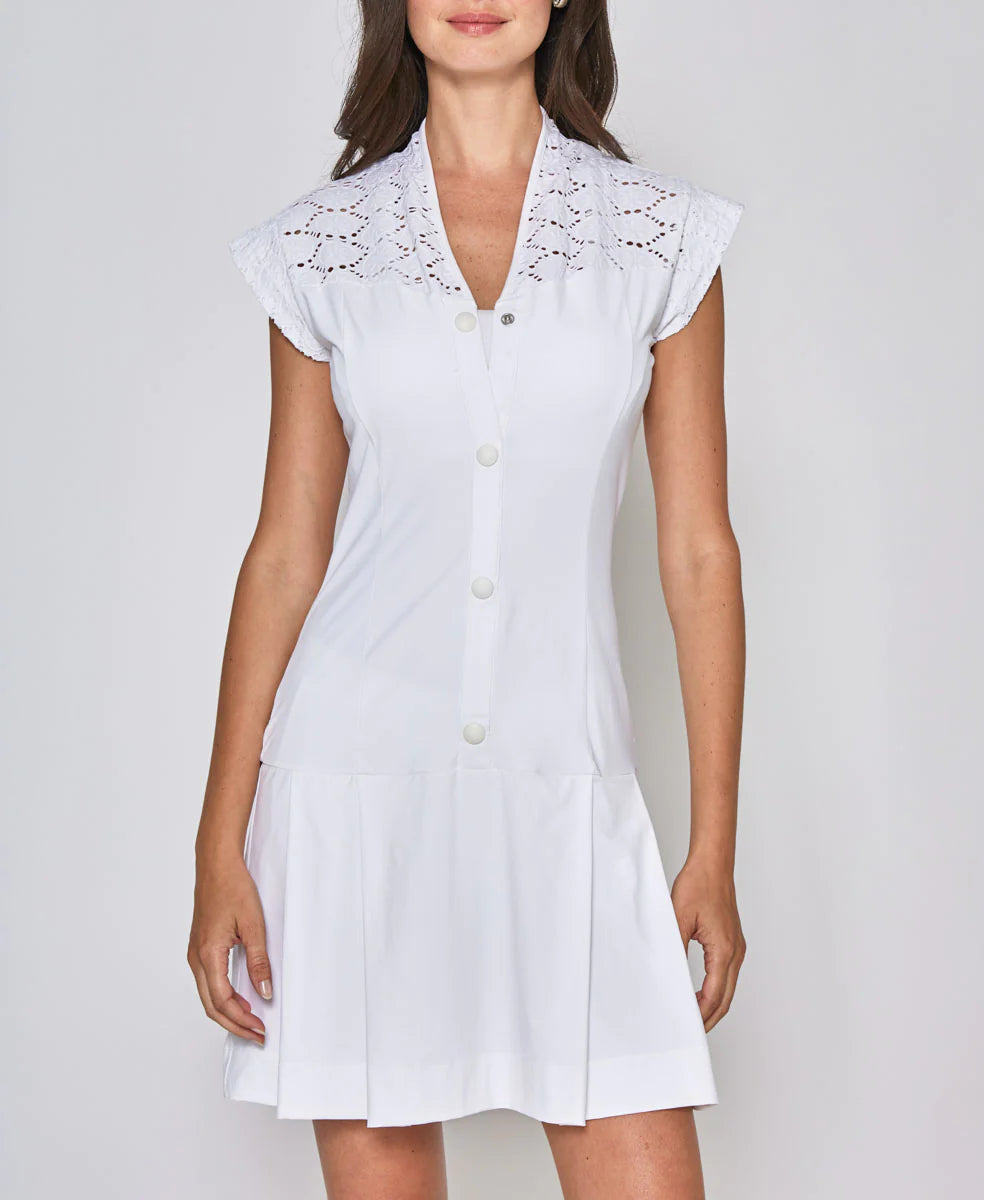 Cap Sleeve Lace Dress in White Lace