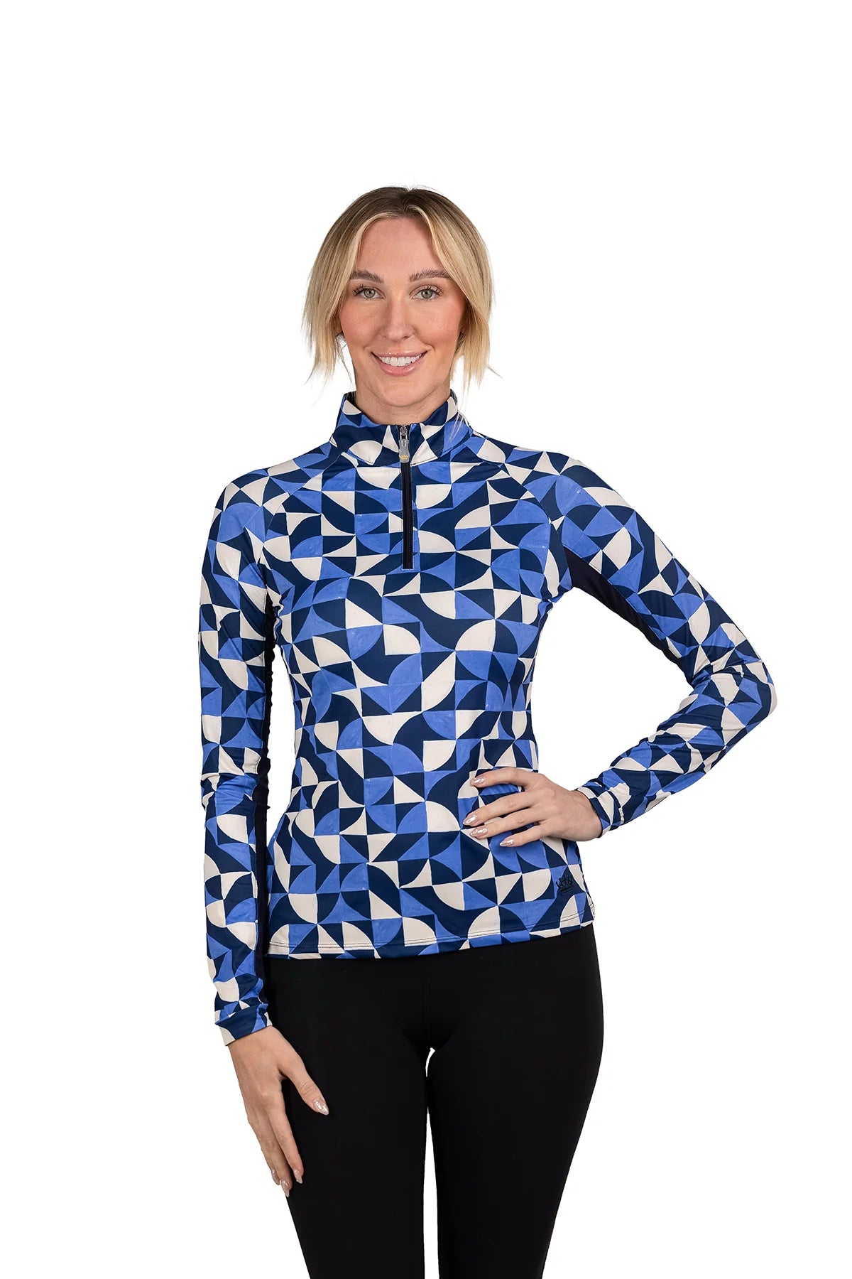 1/4 Zip Long Sleeve - Navy Geometric