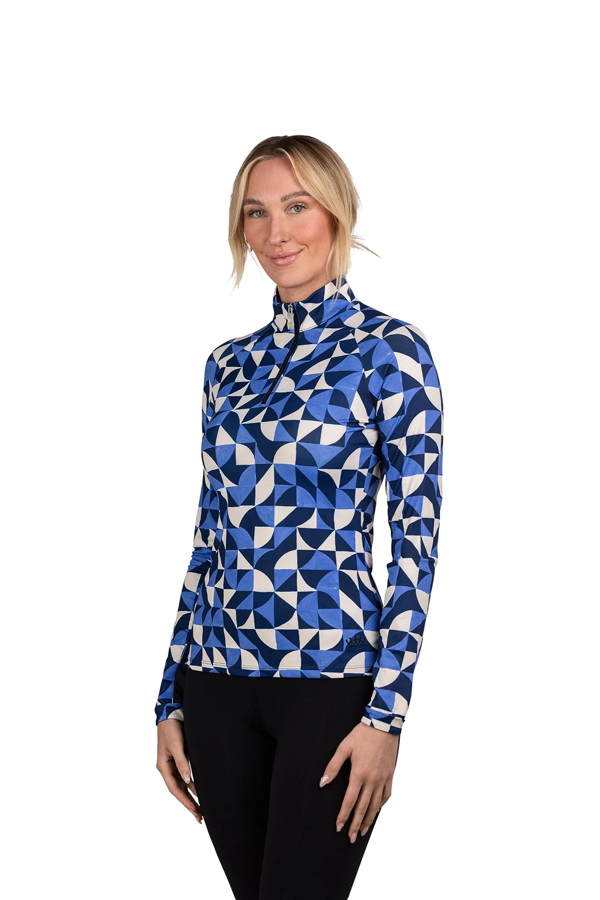 1/4 Zip Long Sleeve - Navy Geometric