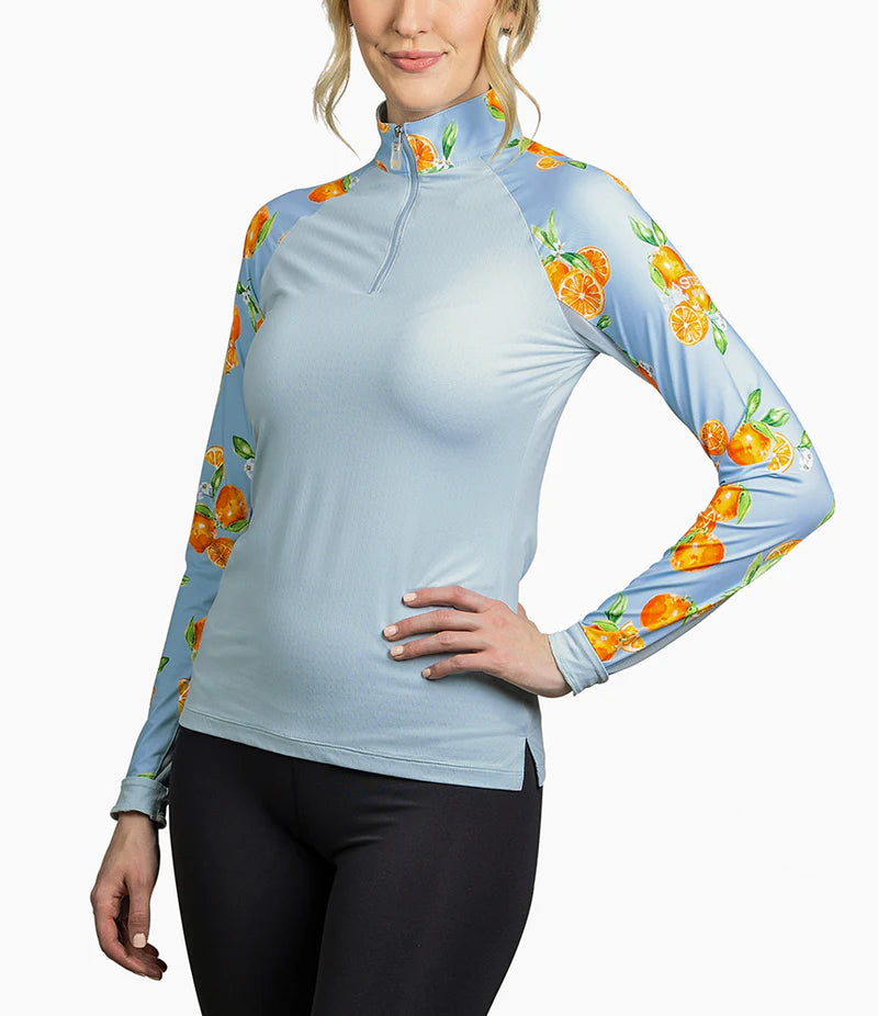 1/4 Zip Raglan Long Sleeve - Oranges, Light Blue