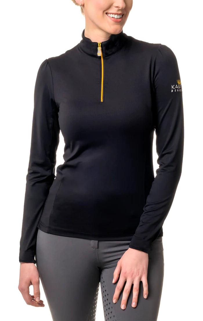 Shirred Shoulder - Black with Gold Zipper