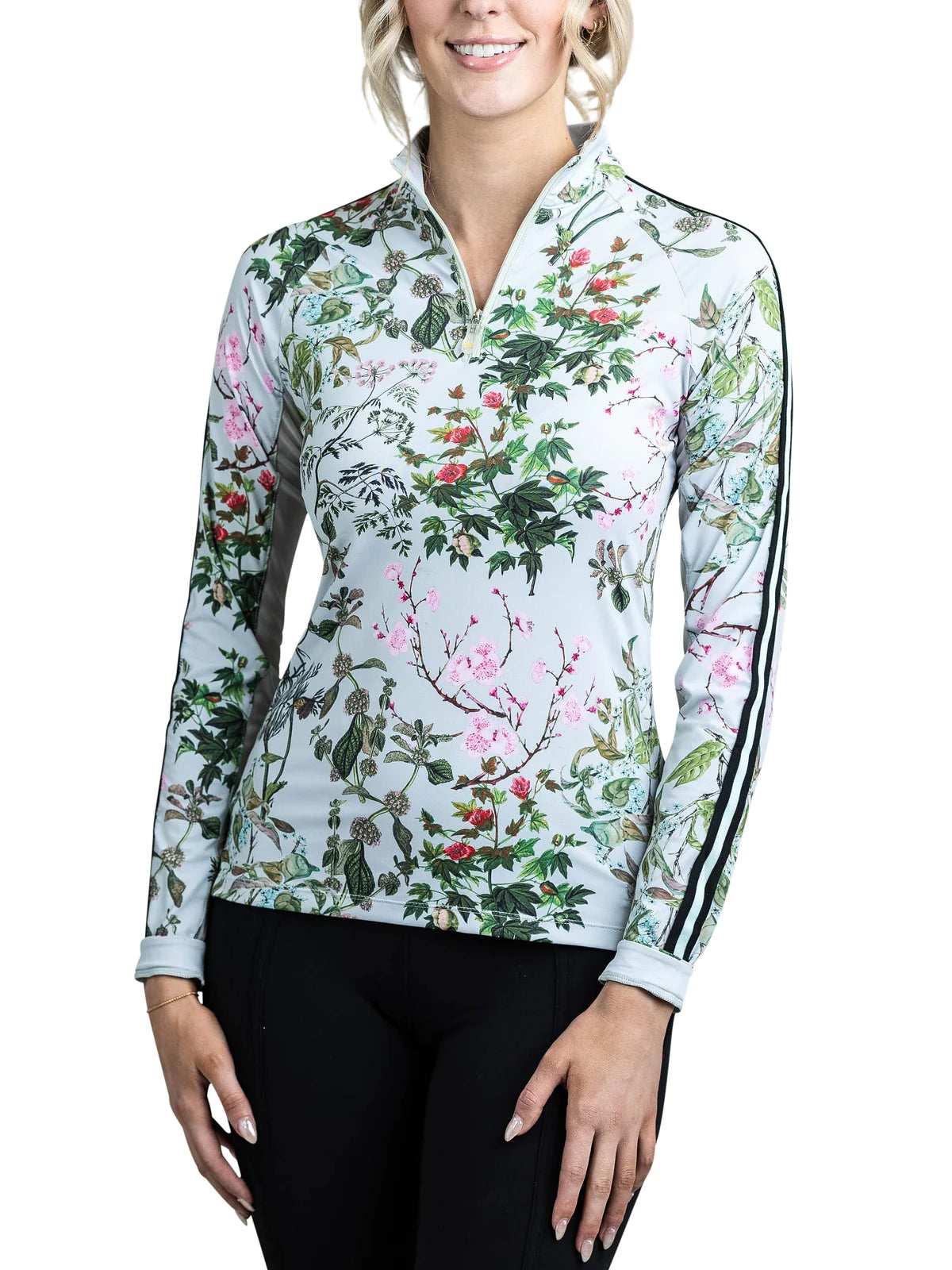 Long Sleeve Sage Garden 1/4 Zip With Stripe