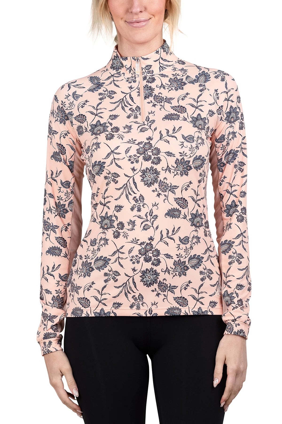 1/4 Zip Long Sleeve - Jacobean Peach Floral