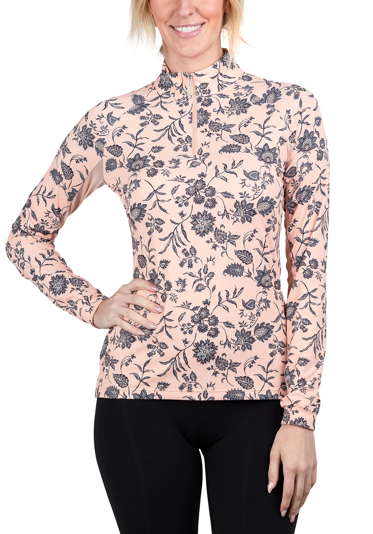 1/4 Zip Long Sleeve - Jacobean Peach Floral
