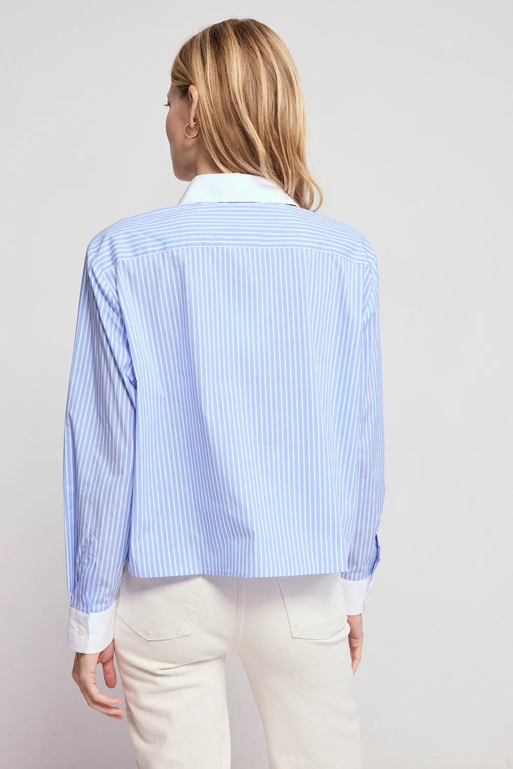 The Long Sleeve Boxy Crop - Blue Stripe/White Collar