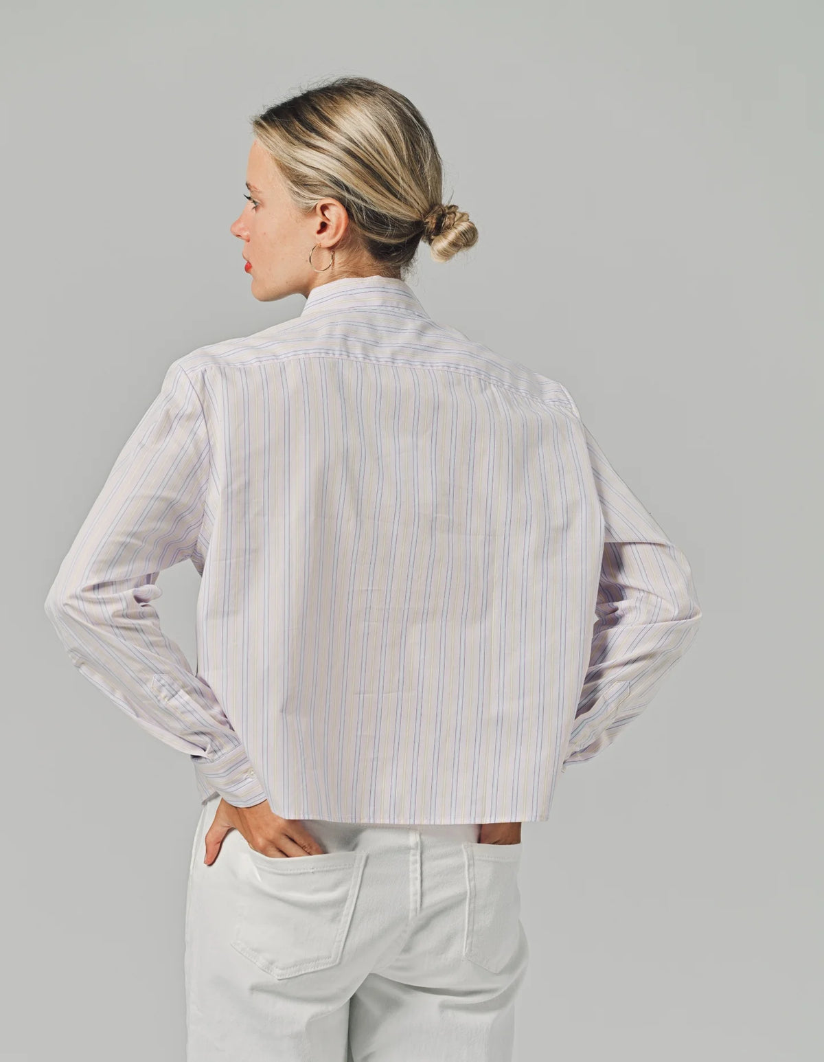 The Long Sleeve Boxy Crop - Lavender/Yellow Stripe