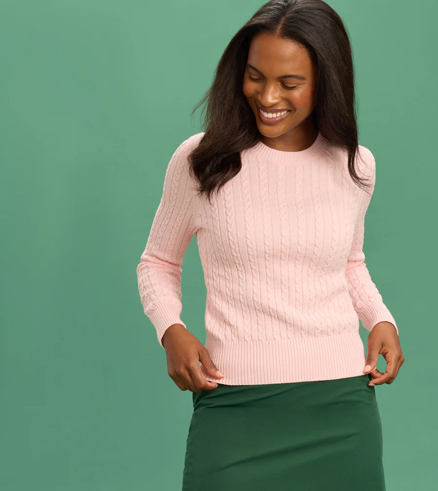 Mini Cable Crewneck Sweater - Petal