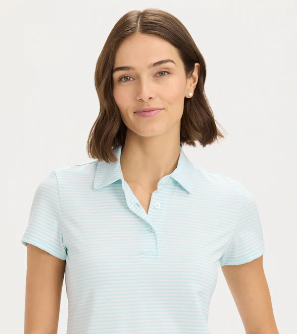 Stripe Performance Polo - Quiet Tide White