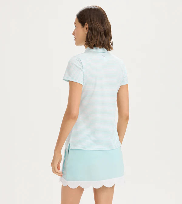 Stripe Performance Polo - Quiet Tide White