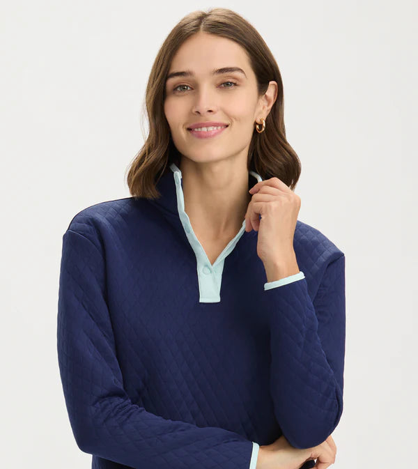 Quilted Snap Mock - Blue Depths