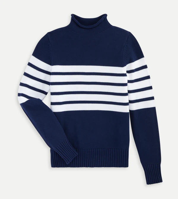 Striped Cotton Mock Neck Sweater