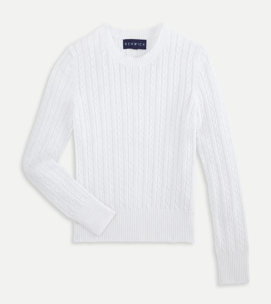 Mini Cable Crewneck Sweater - White