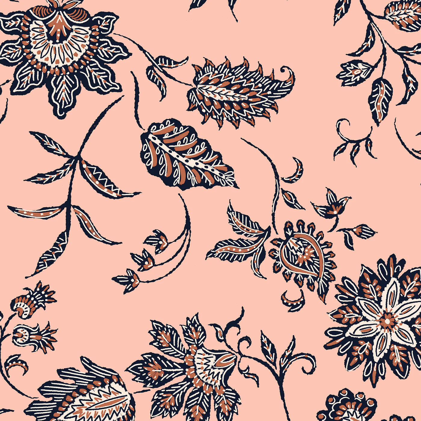 1/4 Zip Long Sleeve - Jacobean Peach Floral