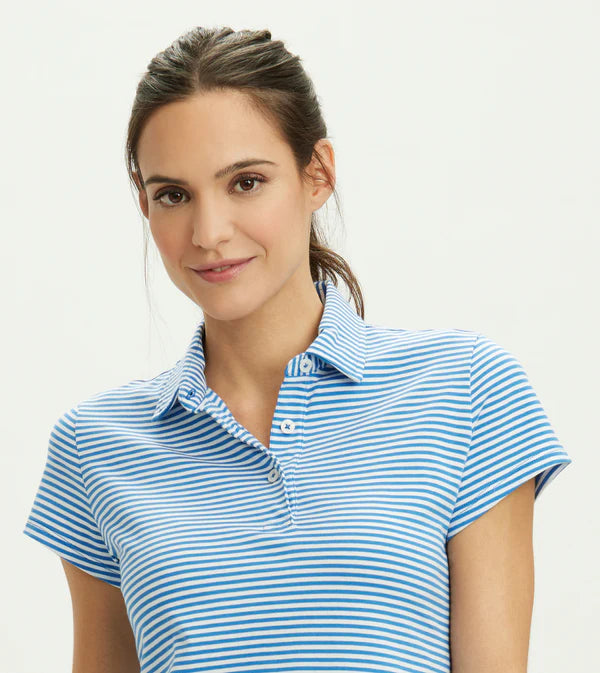 Short Sleeve Cotton Polo - Cobalt White