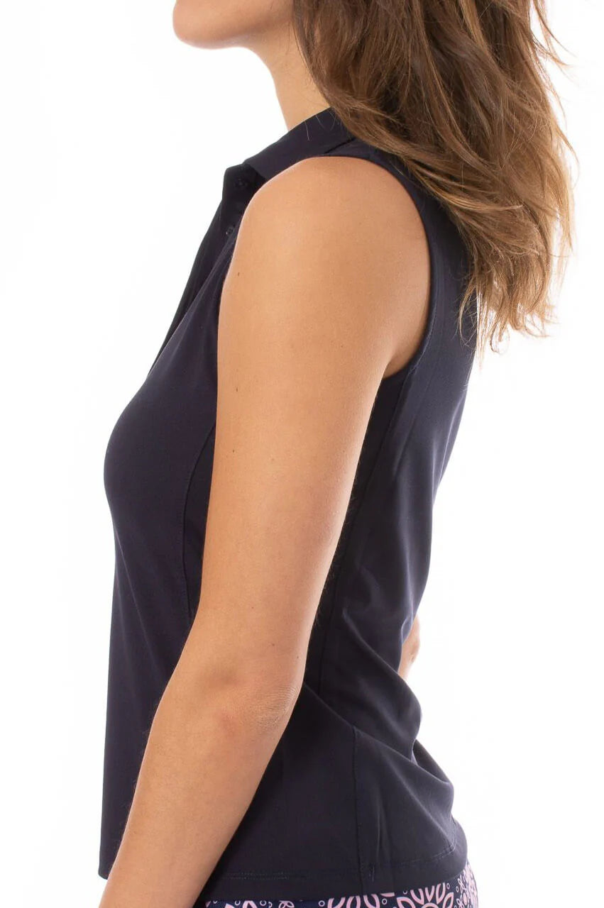 Sleeveless Ruffle Polo - Navy