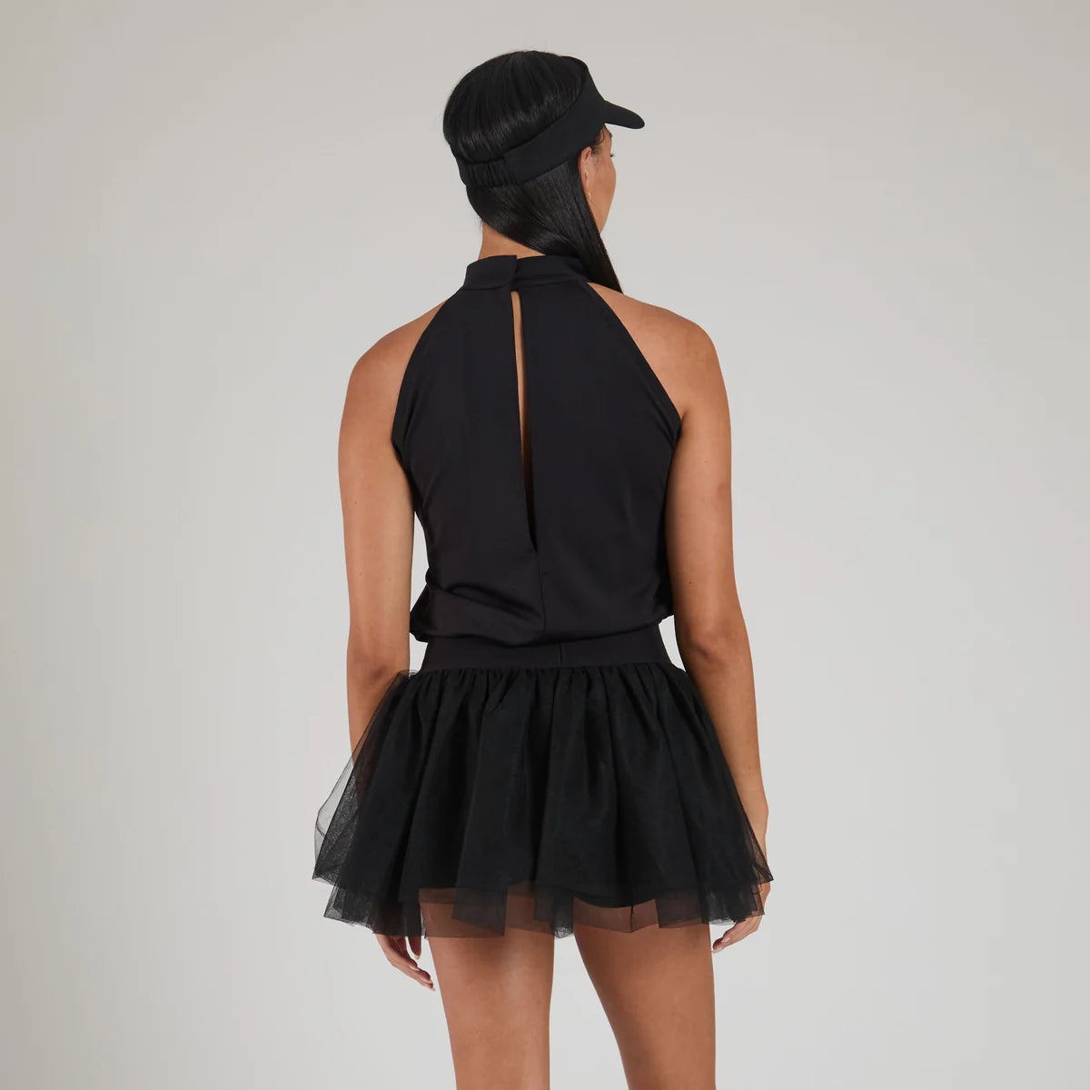 Sofia Mock-Neck Tennis Top - Black