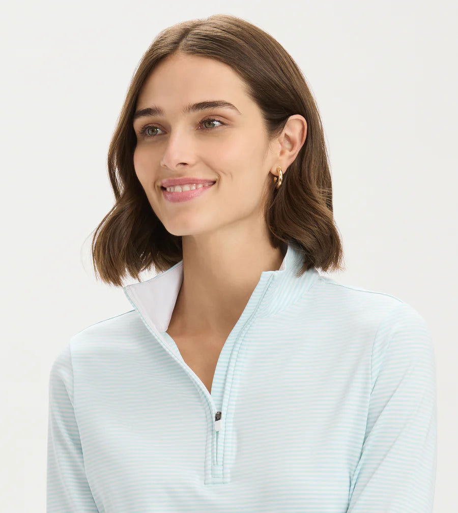 Striped 1/4 Zip - Quiet Tide White