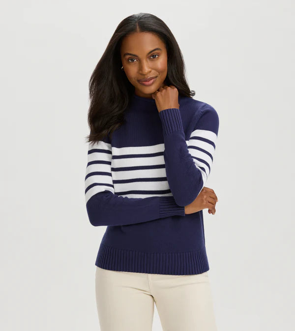 Striped Cotton Mock Neck Sweater