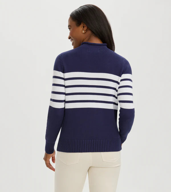 Striped Cotton Mock Neck Sweater