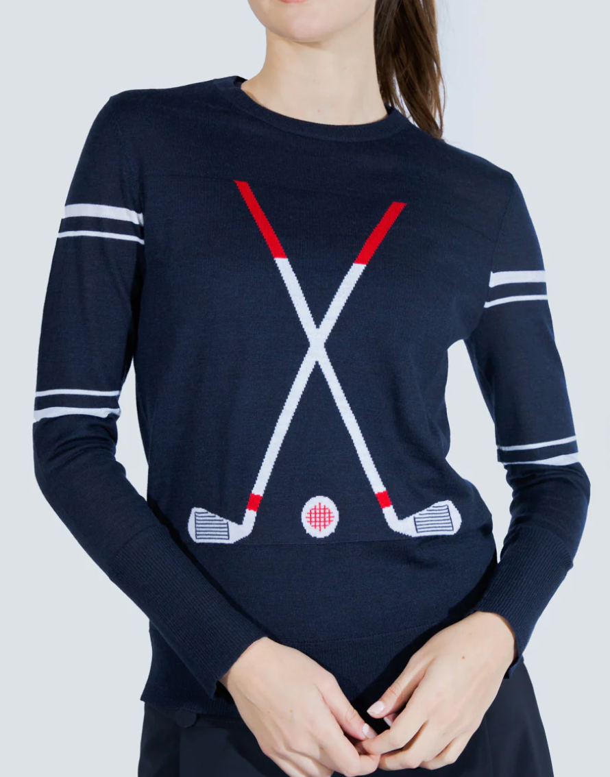 The Club Sweater 1 in Navy with White Stripes