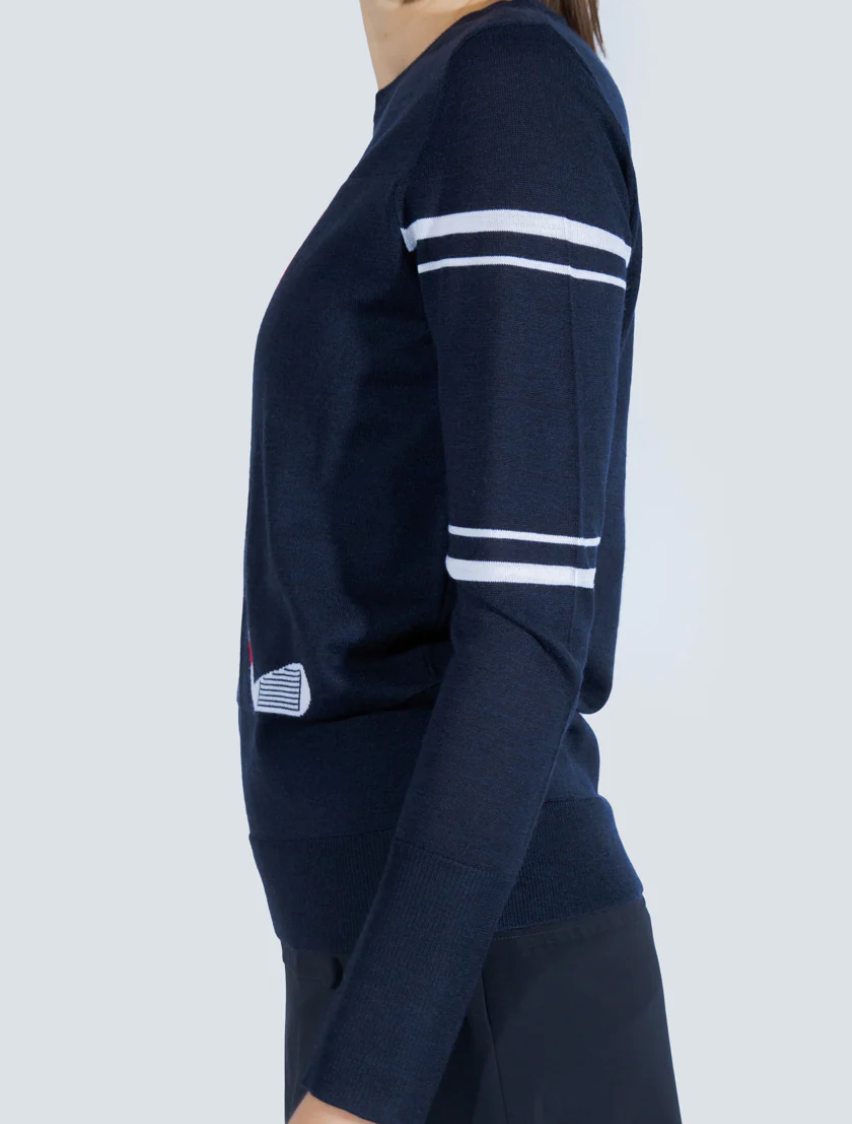 The Club Sweater 1 in Navy with White Stripes