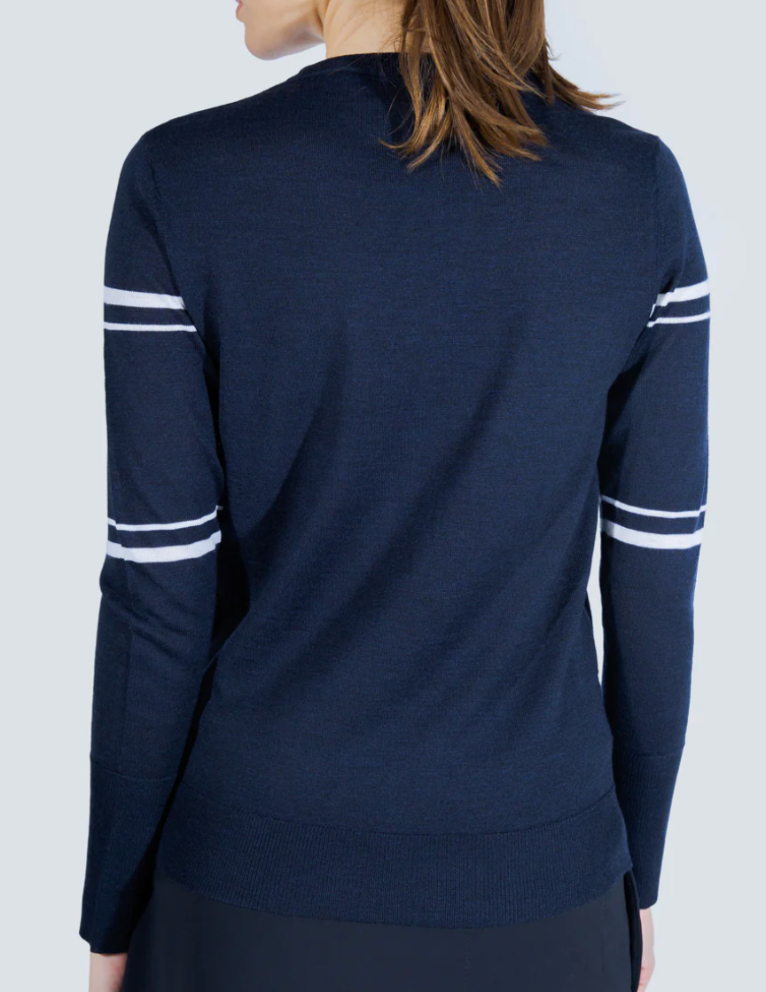 The Club Sweater 1 in Navy with White Stripes