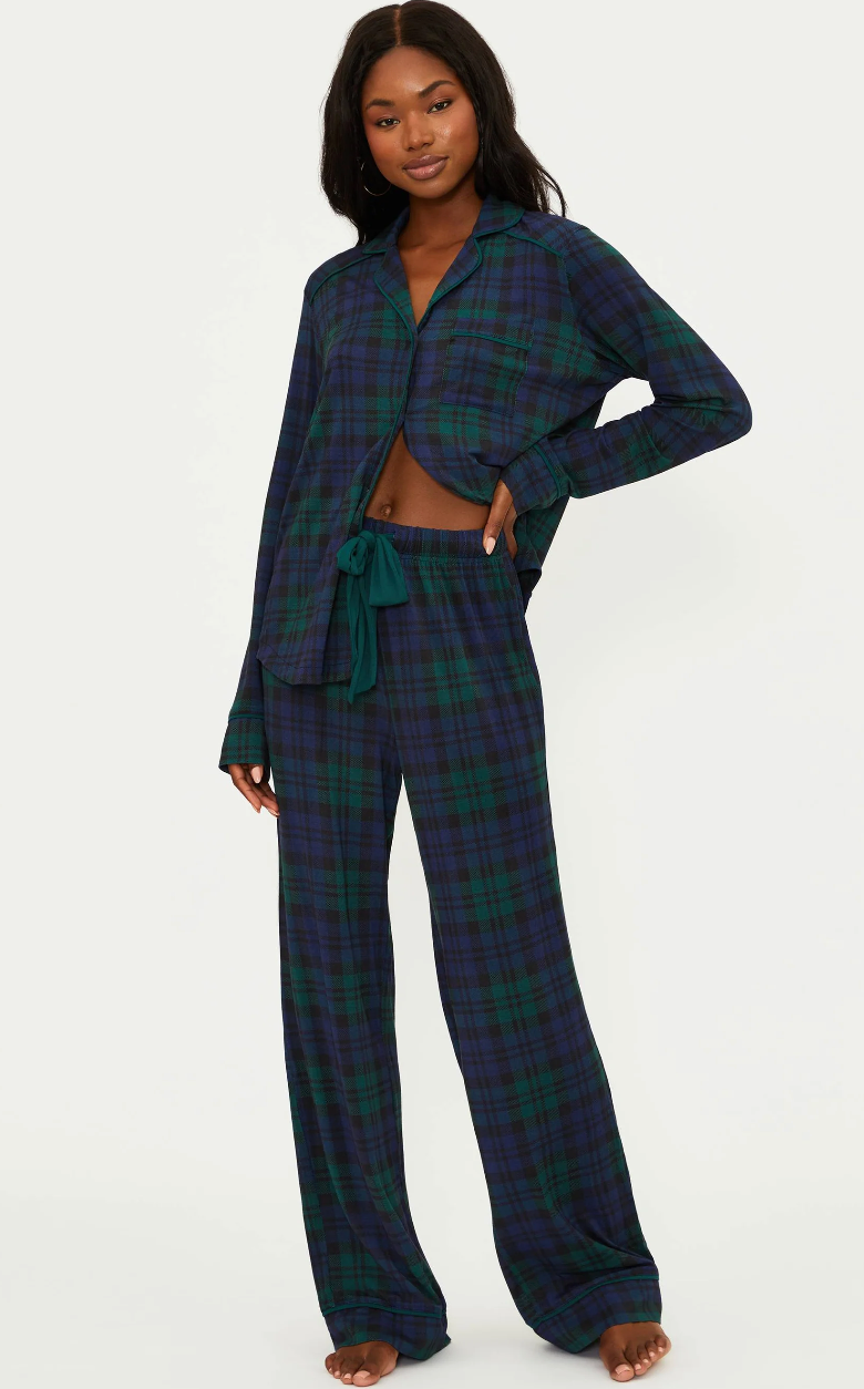 L/Slv + Pant Pajama 2pc Set - Navy/Forest Plaid