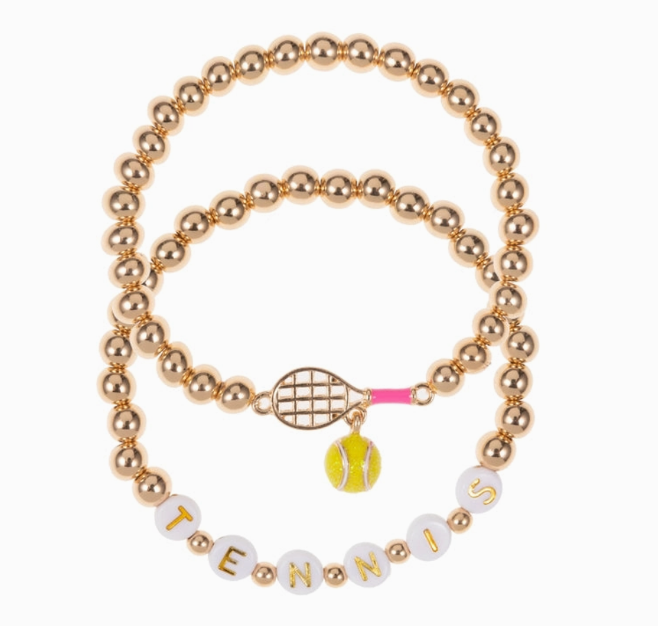 Pink Gameday Tennis Shape Enamel Stretch Bracelet (Set of 2)