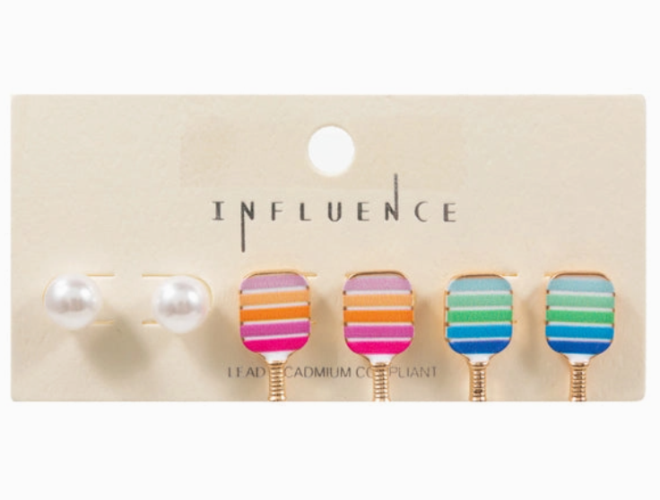 Pickleball Enamel Print Post Earrings (Set of 3)