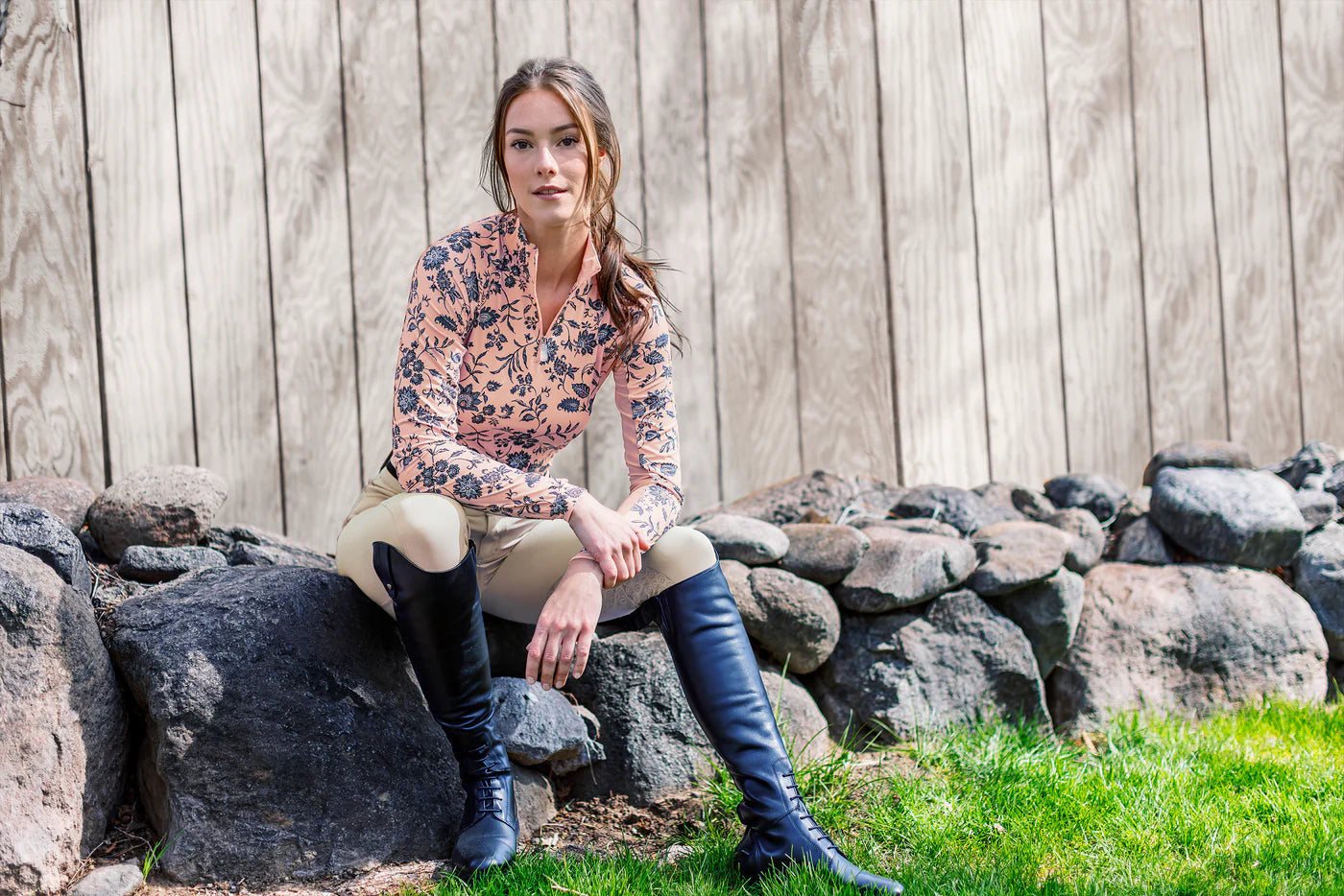 1/4 Zip Long Sleeve - Jacobean Peach Floral