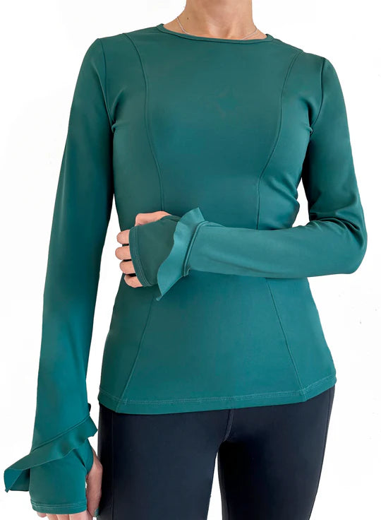 Ruffle Long Sleeve Top - Forest