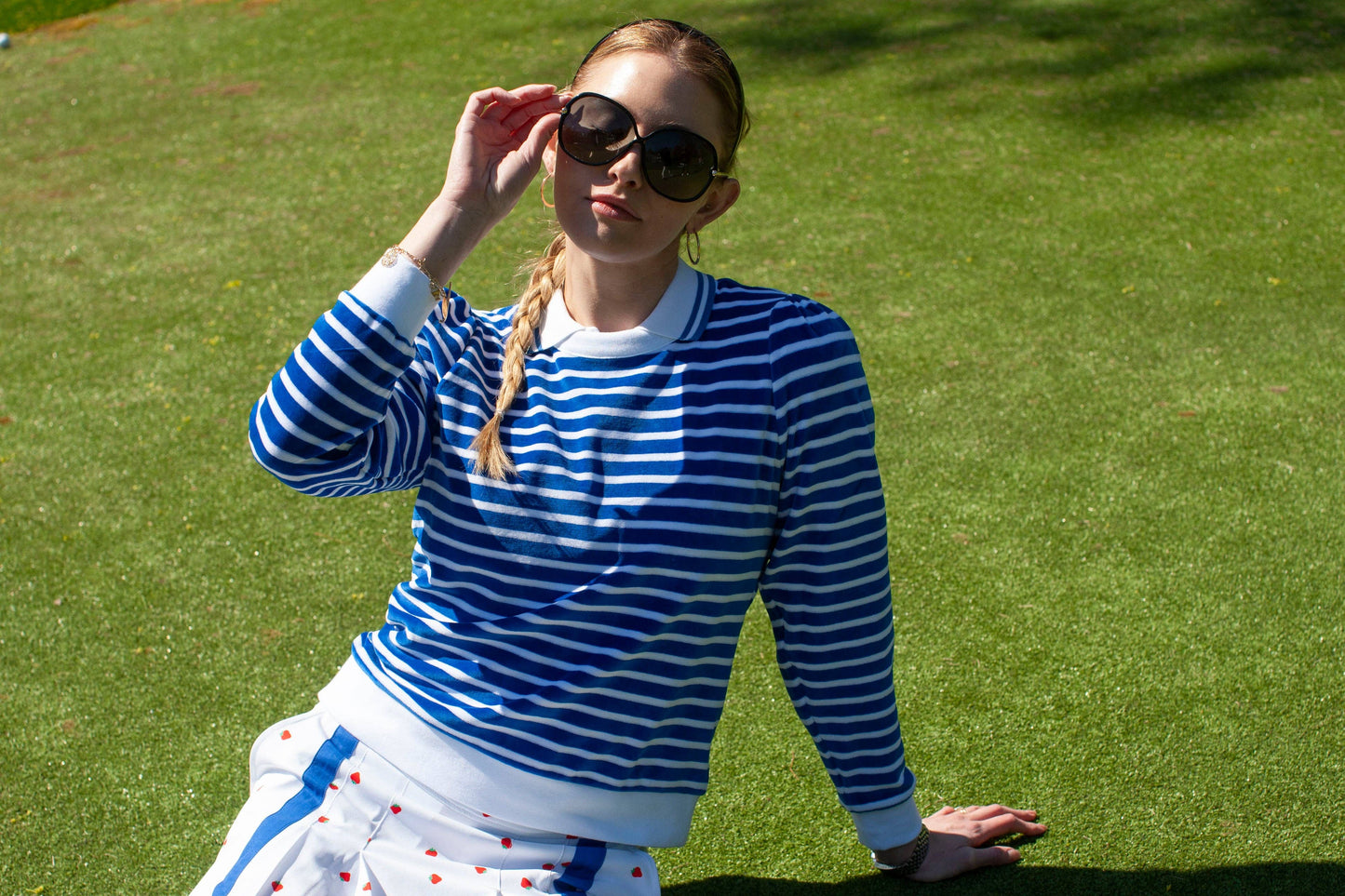 Club and Court - Poppy Top: Navy with Bright White Stripe