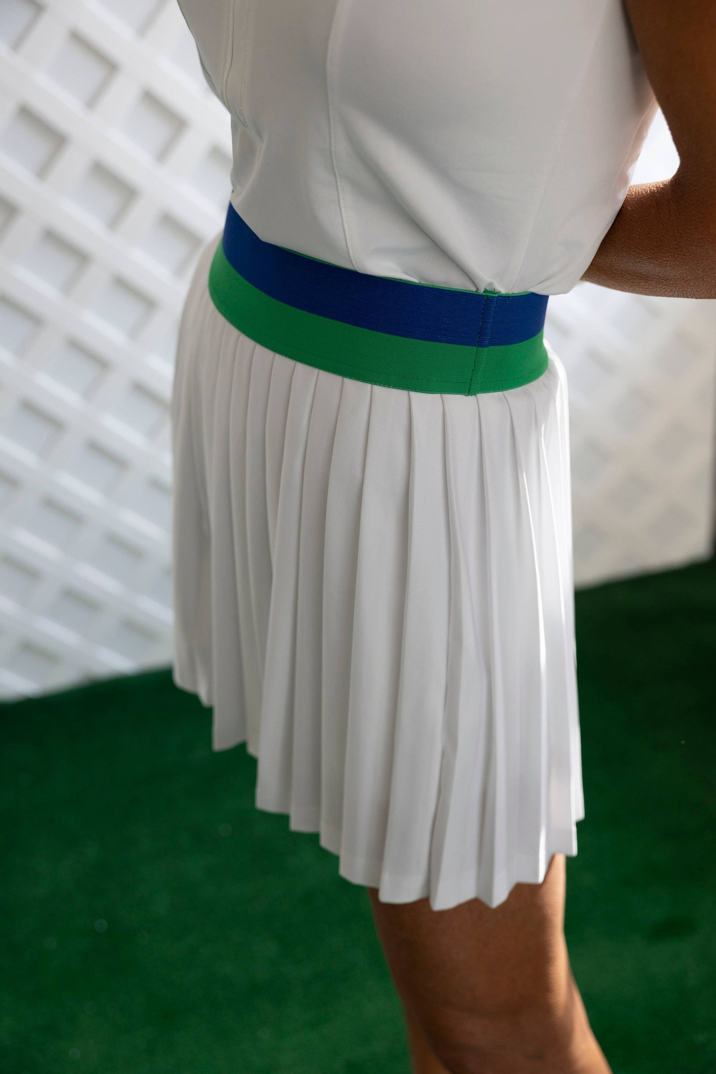 Cricket Skort - White with Blue & Kelly Green Trim