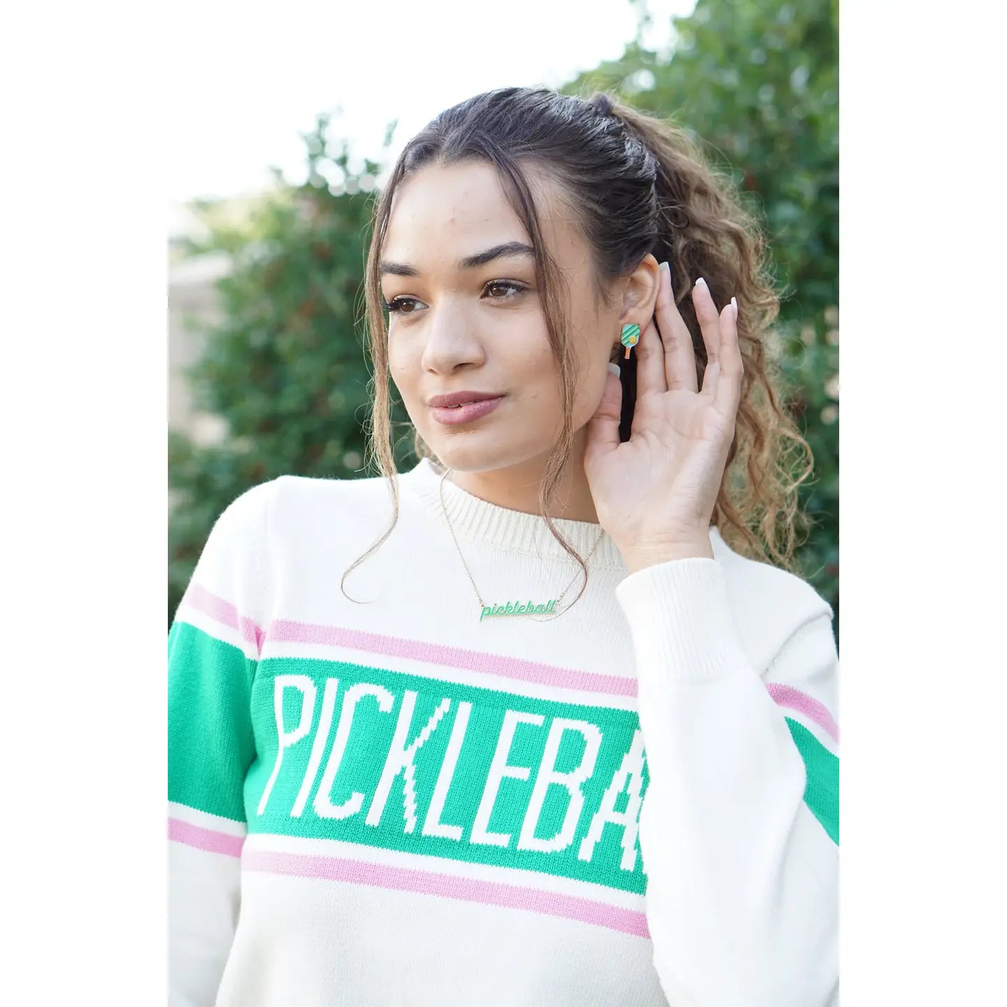 Ellie Pickleball Enamel Stud Earrings in Green & Blue