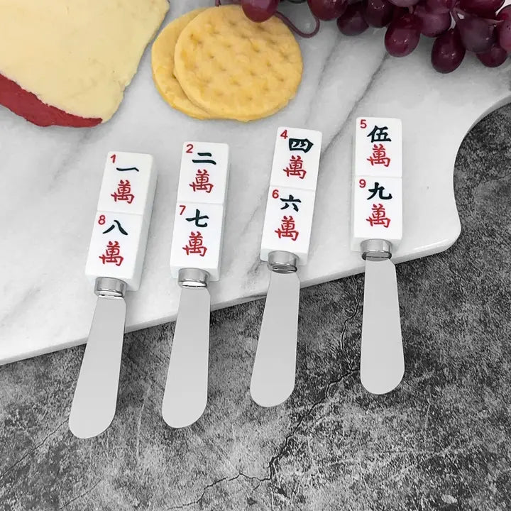 4-Piece Mahjong Characters of Wisdom Resin Cheese Spreader