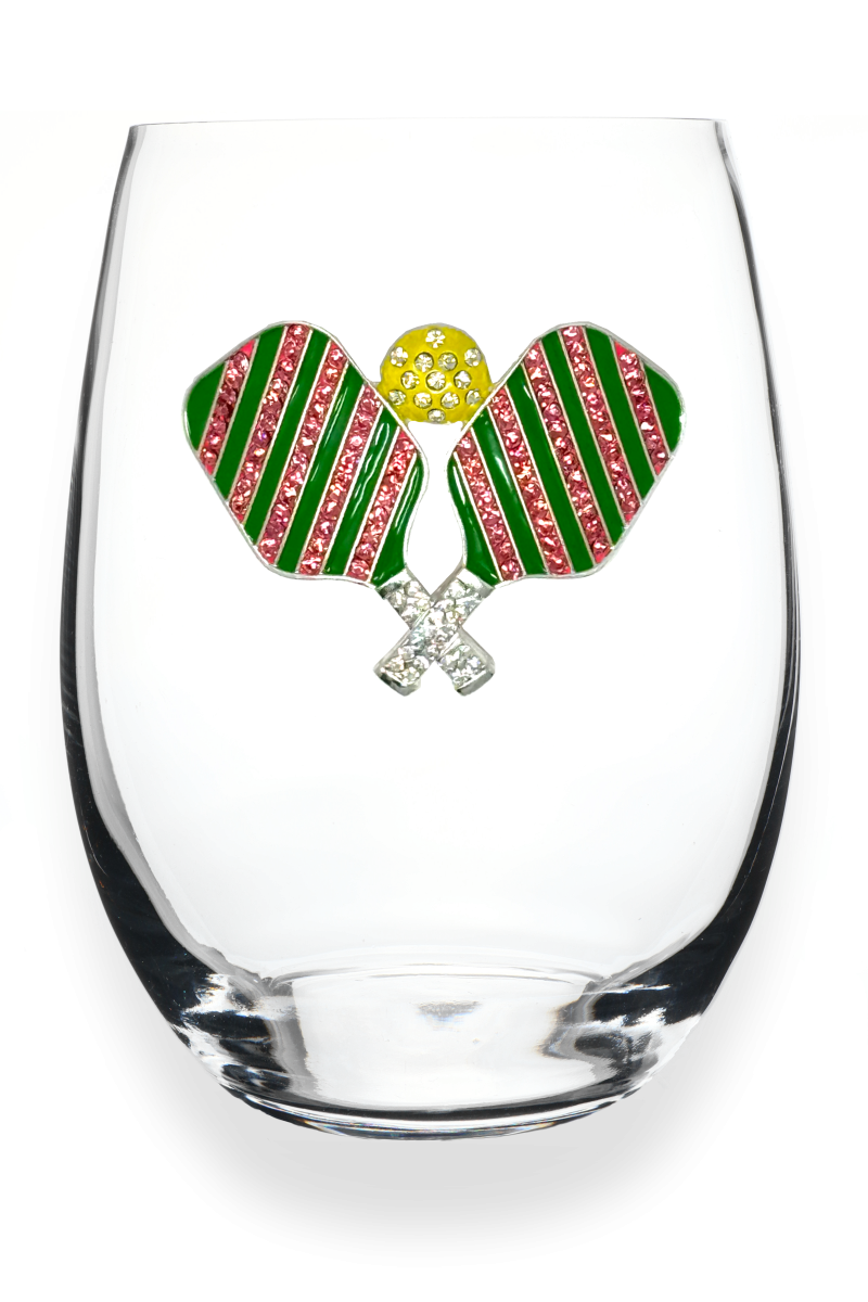 Jeweled Stemless Wine Glass- Pickleball w/ Paddles